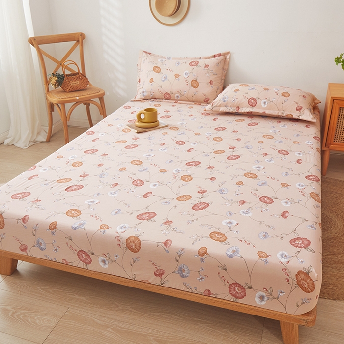 91家纺网 家纺一手货源 找家纺 梦舒羽 2025新款水洗棉麻防尘抗菌床笠全包床罩 牵牛花