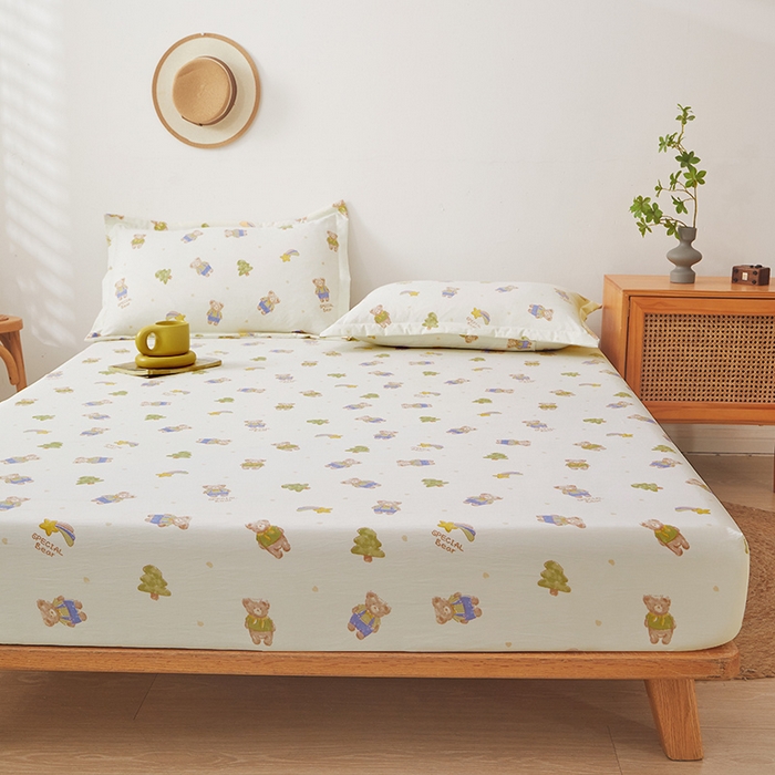 91家纺网 家纺一手货源 找家纺 梦舒羽 2025新款水洗棉麻防尘抗菌床笠全包床罩 童话乐园