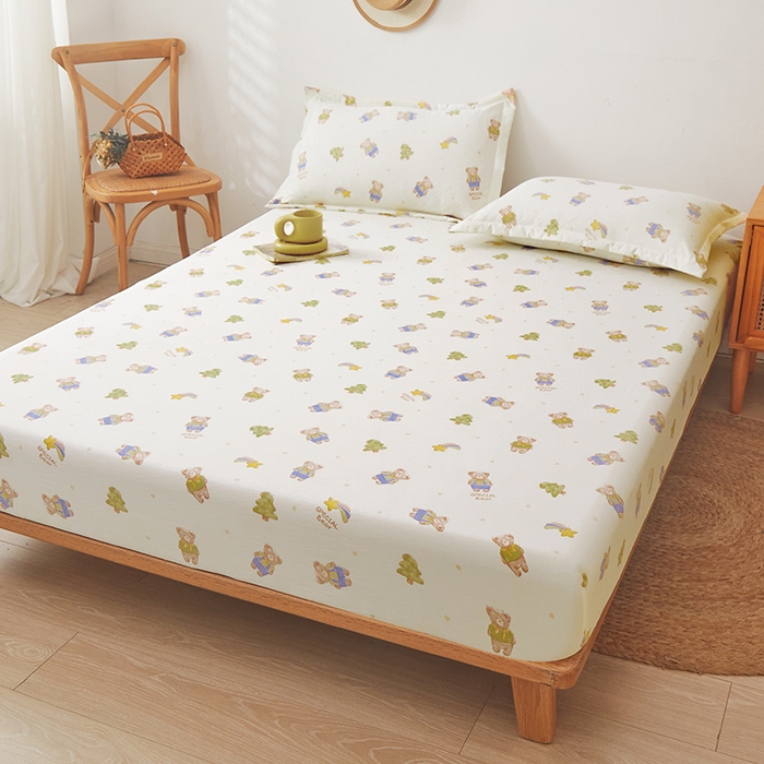 91家纺网 家纺一手货源 找家纺 梦舒羽 2025新款水洗棉麻防尘抗菌床笠全包床罩 童话乐园