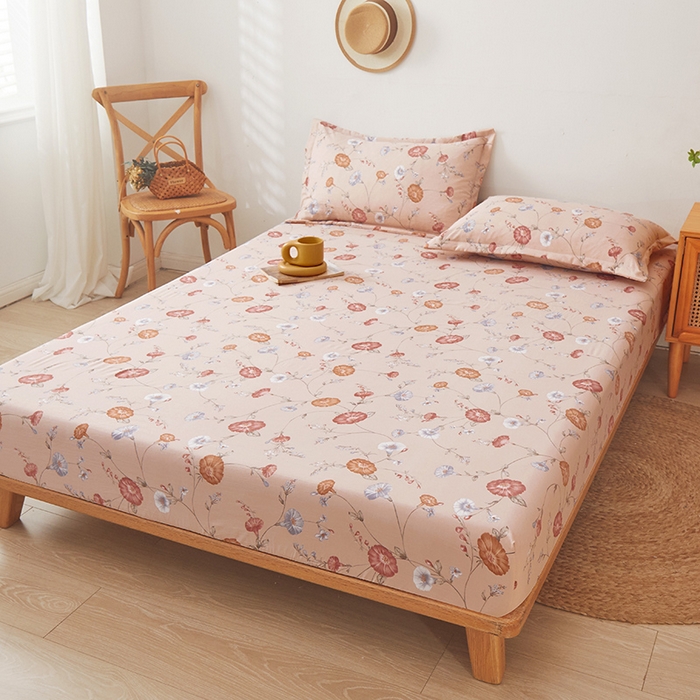 91家纺网 家纺一手货源 找家纺 梦舒羽 2025新款水洗棉麻防尘抗菌床笠全包床罩 牵牛花