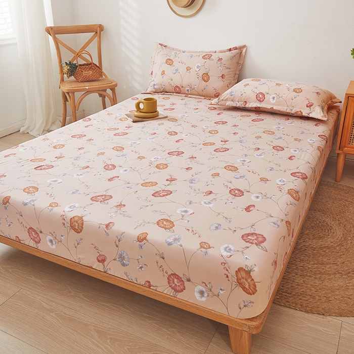 91家纺网 家纺一手货源 找家纺 梦舒羽 2025新款水洗棉麻防尘抗菌床笠全包床罩 牵牛花