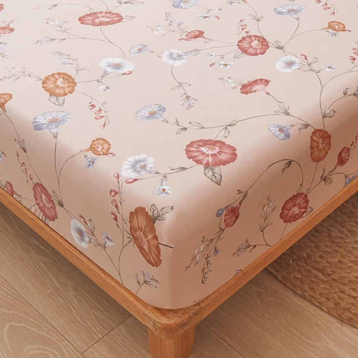 91家纺网 家纺一手货源 找家纺 梦舒羽 2025新款水洗棉麻防尘抗菌床笠全包床罩 牵牛花