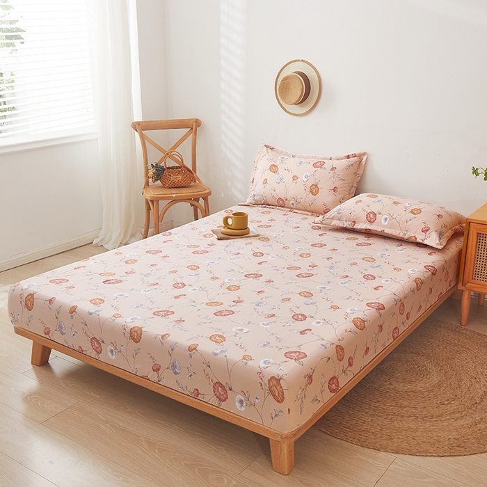 91家纺网 家纺一手货源 找家纺 梦舒羽 2025新款水洗棉麻防尘抗菌床笠全包床罩 牵牛花