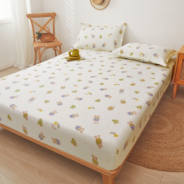 91家纺网 家纺一手货源 找家纺 梦舒羽 2025新款水洗棉麻防尘抗菌床笠全包床罩 童话乐园