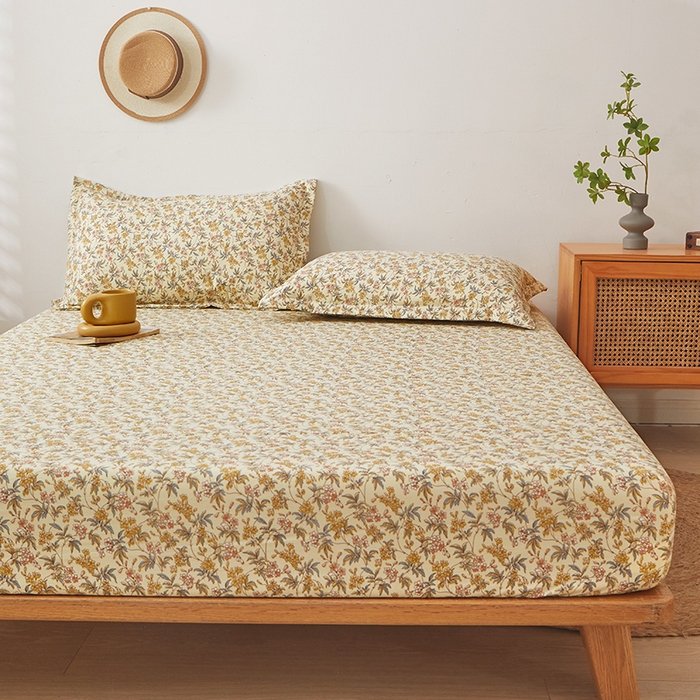 91家纺网 家纺一手货源 找家纺 梦舒羽 2025新款水洗棉麻防尘抗菌床笠全包床罩 繁花