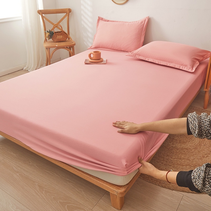 91家纺网 家纺一手货源 找家纺 梦舒羽 2025新款水洗棉麻防尘抗菌床笠全包床罩 胭脂粉