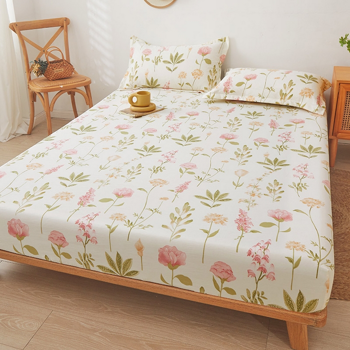 91家纺网 家纺一手货源 找家纺 梦舒羽 2025新款水洗棉麻防尘抗菌床笠全包床罩 繁花似锦