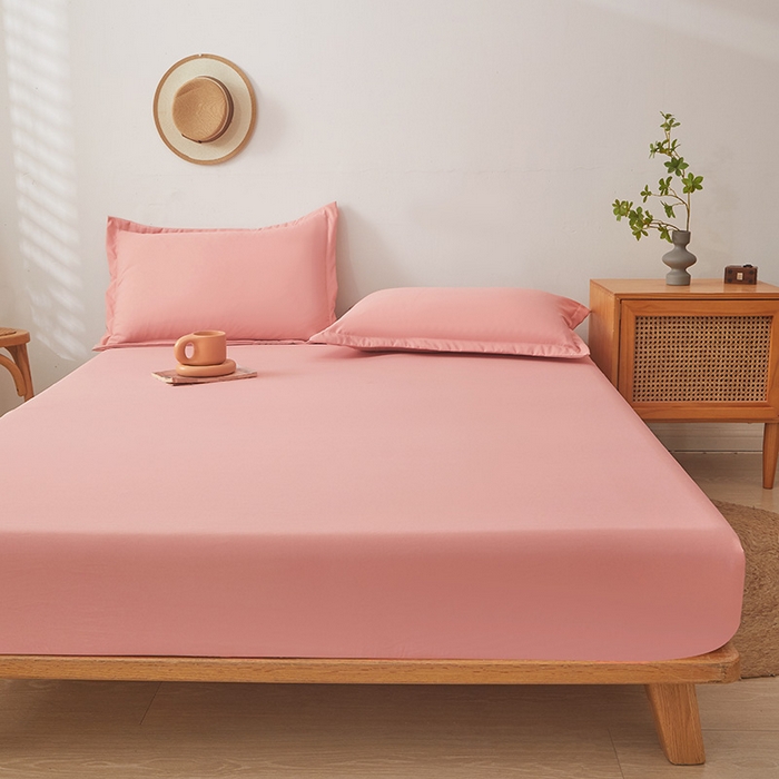 91家纺网 家纺一手货源 找家纺 梦舒羽 2025新款水洗棉麻防尘抗菌床笠全包床罩 胭脂粉