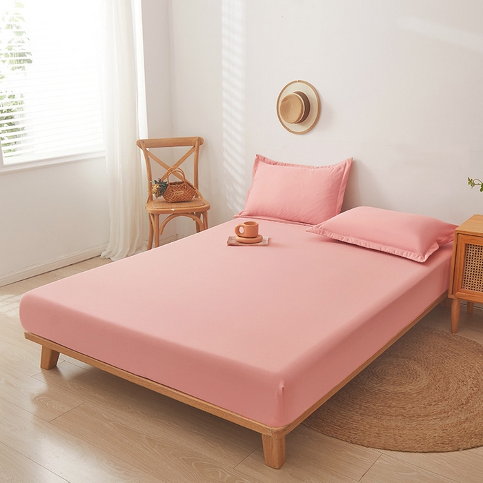 91家纺网 家纺一手货源 找家纺 梦舒羽 2025新款水洗棉麻防尘抗菌床笠全包床罩 胭脂粉