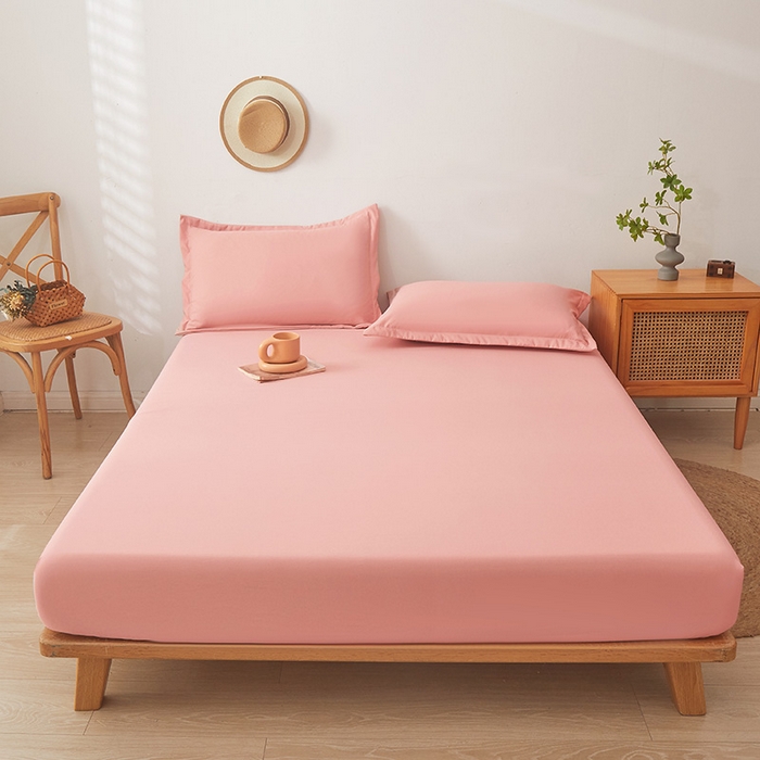 91家纺网 家纺一手货源 找家纺 梦舒羽 2025新款水洗棉麻防尘抗菌床笠全包床罩 胭脂粉