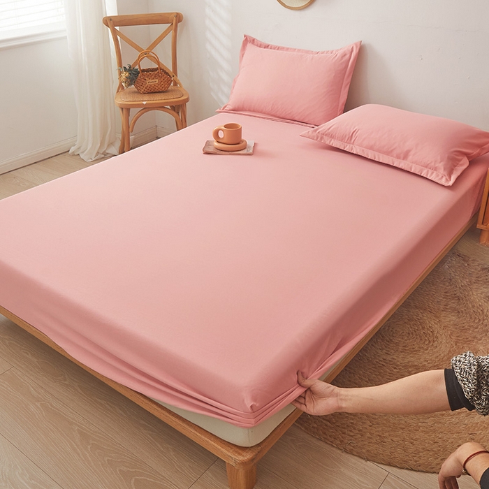 91家纺网 家纺一手货源 找家纺 梦舒羽 2025新款水洗棉麻防尘抗菌床笠全包床罩 胭脂粉