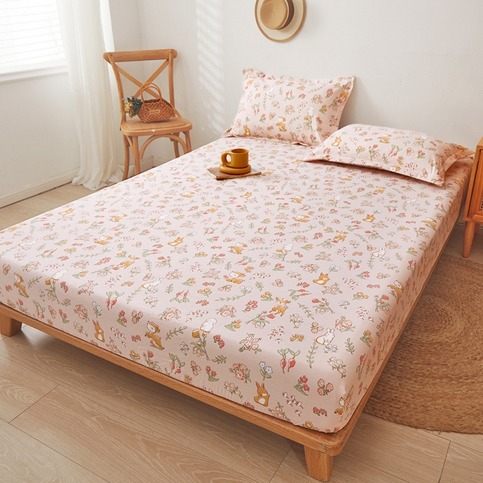 91家纺网 家纺一手货源 找家纺 梦舒羽 2025新款水洗棉麻防尘抗菌床笠全包床罩 花中鹿