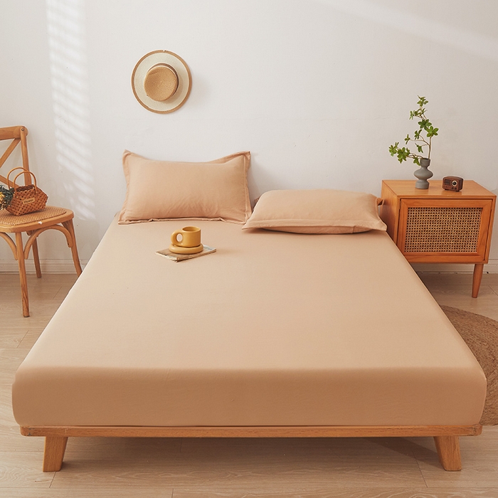 91家纺网 家纺一手货源 找家纺 梦舒羽 2025新款水洗棉麻防尘抗菌床笠全包床罩 香槟色