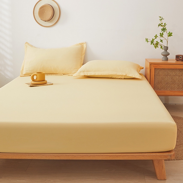 91家纺网 家纺一手货源 找家纺 梦舒羽 2025新款水洗棉麻防尘抗菌床笠全包床罩 鹅黄色