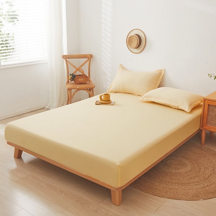 91家纺网 家纺一手货源 找家纺 梦舒羽 2025新款水洗棉麻防尘抗菌床笠全包床罩 鹅黄色