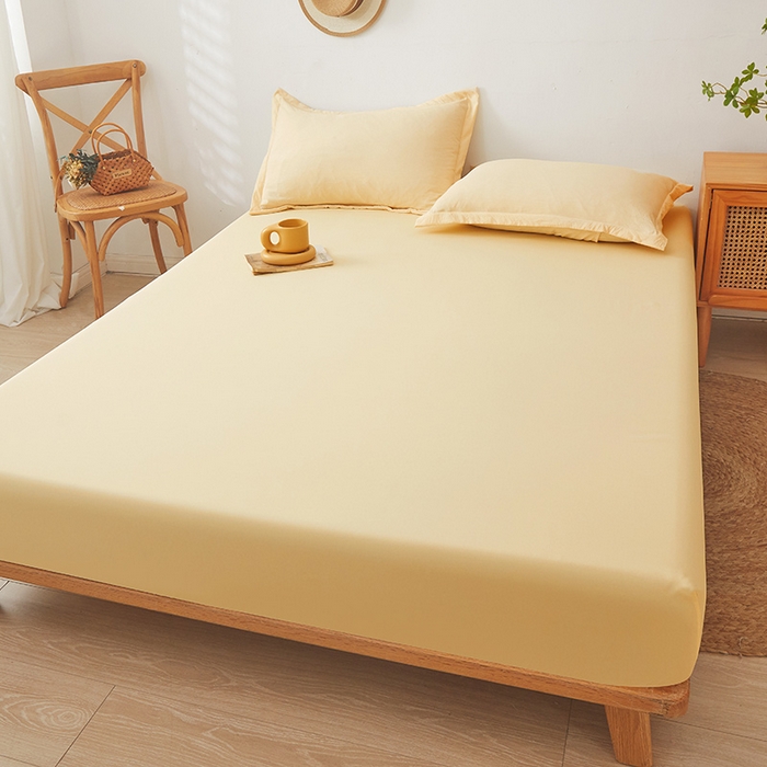 91家纺网 家纺一手货源 找家纺 梦舒羽 2025新款水洗棉麻防尘抗菌床笠全包床罩 鹅黄色