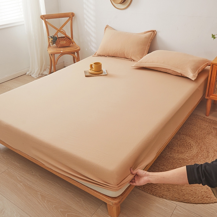 91家纺网 家纺一手货源 找家纺 梦舒羽 2025新款水洗棉麻防尘抗菌床笠全包床罩 香槟色