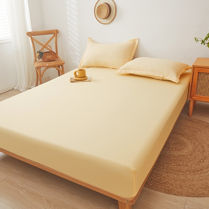 91家纺网 家纺一手货源 找家纺 梦舒羽 2025新款水洗棉麻防尘抗菌床笠全包床罩 鹅黄色