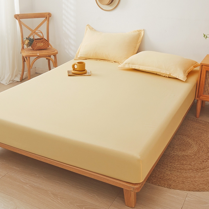 91家纺网 家纺一手货源 找家纺 梦舒羽 2025新款水洗棉麻防尘抗菌床笠全包床罩 鹅黄色