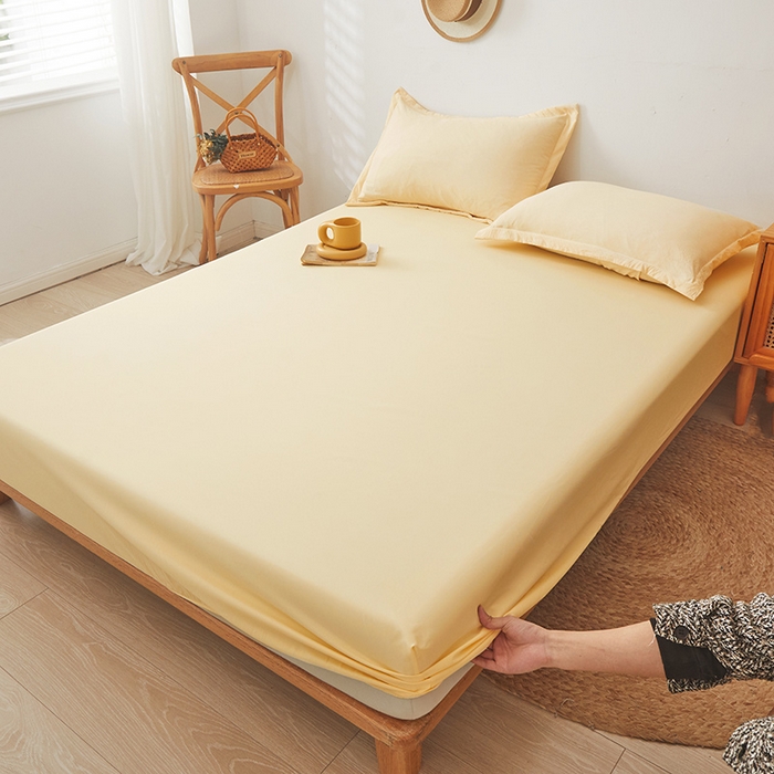 91家纺网 家纺一手货源 找家纺 梦舒羽 2025新款水洗棉麻防尘抗菌床笠全包床罩 鹅黄色