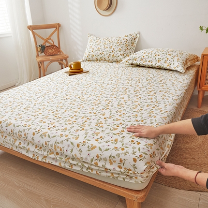 91家纺网 家纺一手货源 找家纺 梦舒羽 2025新款水洗棉麻防尘抗菌床笠全包床罩 小碎花