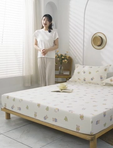 91家纺网 家纺一手货源 找家纺 梦舒羽 2025新款水洗棉麻防尘抗菌床笠全包床罩 童话乐园