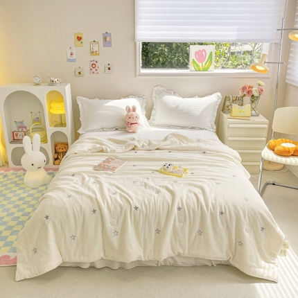 N先生 2023新款全棉双层纱皱皱纱小清新夏被 满天星