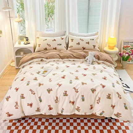 91家纺网 家纺一手货源 找家纺 乐童家纺 2024新款13372全棉爆款四件套 快乐小熊