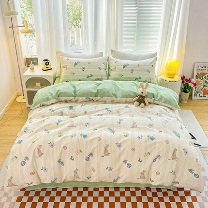 91家纺网 家纺一手货源 找家纺 乐童家纺 2024新款13372全棉爆款四件套 海娜花园