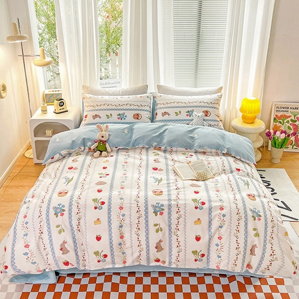 91家纺网 家纺一手货源 找家纺 乐童家纺 2024新款13372全棉爆款四件套 浆果小兔