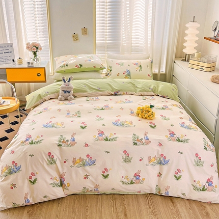 91家纺网 家纺一手货源 找家纺 乐童家纺 2024新款13372全棉爆款四件套 逃家小兔