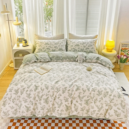 91家纺网 家纺一手货源 找家纺 乐童家纺 2024新款13372全棉爆款四件套 青黛