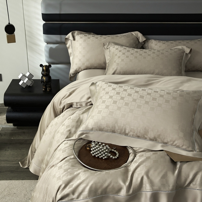 91家纺网 家纺一手货源 找家纺 安莱生活2023年新品60天丝提花镂空工艺款四件套 009续格