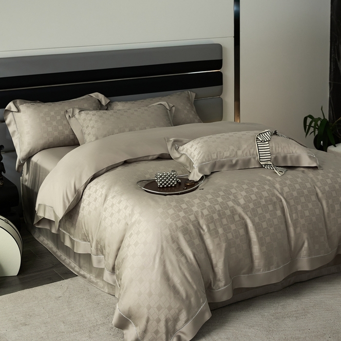 91家纺网 家纺一手货源 找家纺 安莱生活2023年新品60天丝提花镂空工艺款四件套 009续格