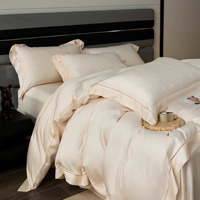 91家纺网 家纺一手货源 找家纺 安莱生活2023年新品60天丝提花镂空工艺款四件套 012香奈