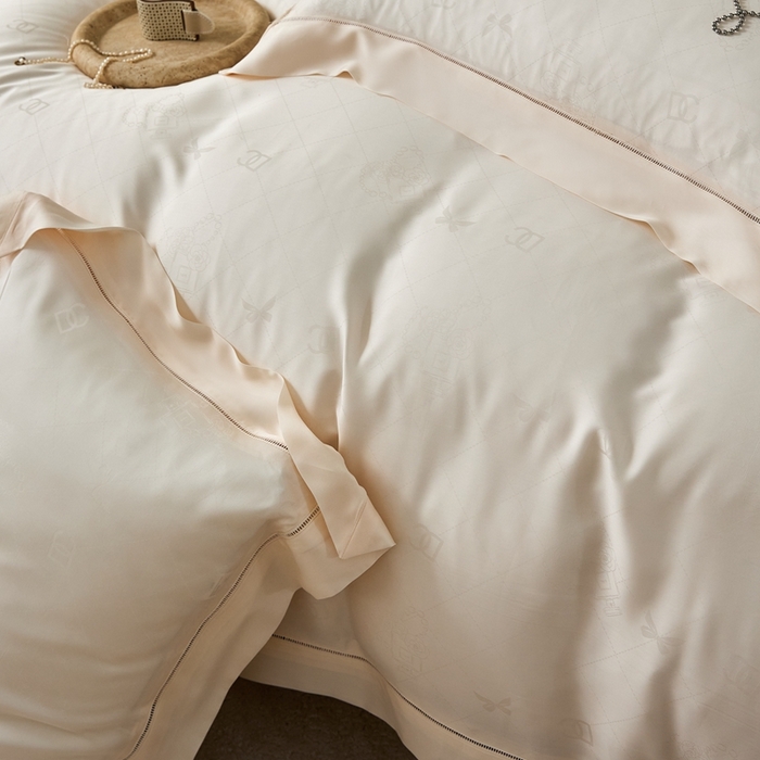 91家纺网 家纺一手货源 找家纺 安莱生活2023年新品60天丝提花镂空工艺款四件套 012香奈