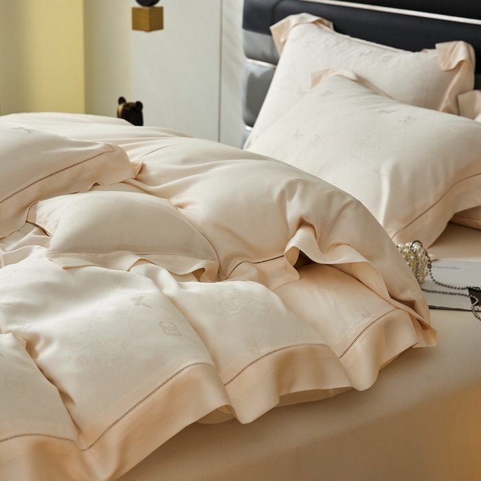 91家纺网 家纺一手货源 找家纺 安莱生活2023年新品60天丝提花镂空工艺款四件套 012香奈