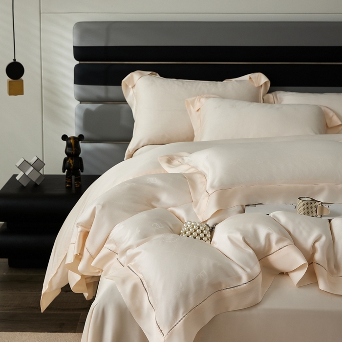 91家纺网 家纺一手货源 找家纺 安莱生活2023年新品60天丝提花镂空工艺款四件套 012香奈