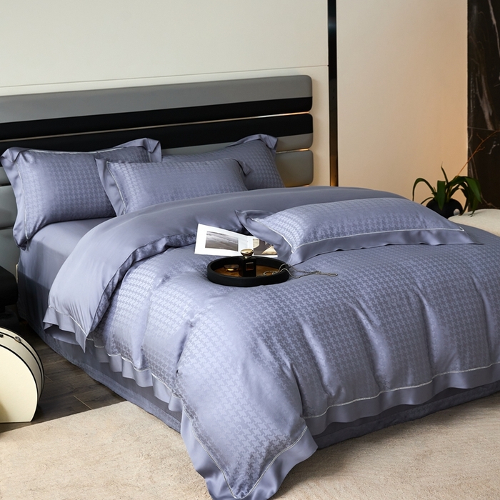 91家纺网 家纺一手货源 找家纺 安莱生活2023年新品60天丝提花镂空工艺款四件套 016千鸟格