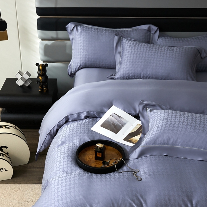 91家纺网 家纺一手货源 找家纺 安莱生活2023年新品60天丝提花镂空工艺款四件套 016千鸟格