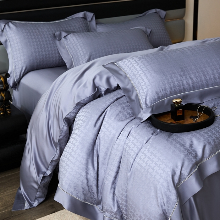 91家纺网 家纺一手货源 找家纺 安莱生活2023年新品60天丝提花镂空工艺款四件套 016千鸟格