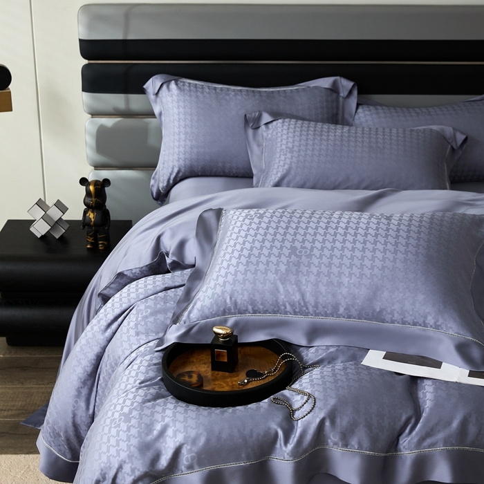 91家纺网 家纺一手货源 找家纺 安莱生活2023年新品60天丝提花镂空工艺款四件套 016千鸟格