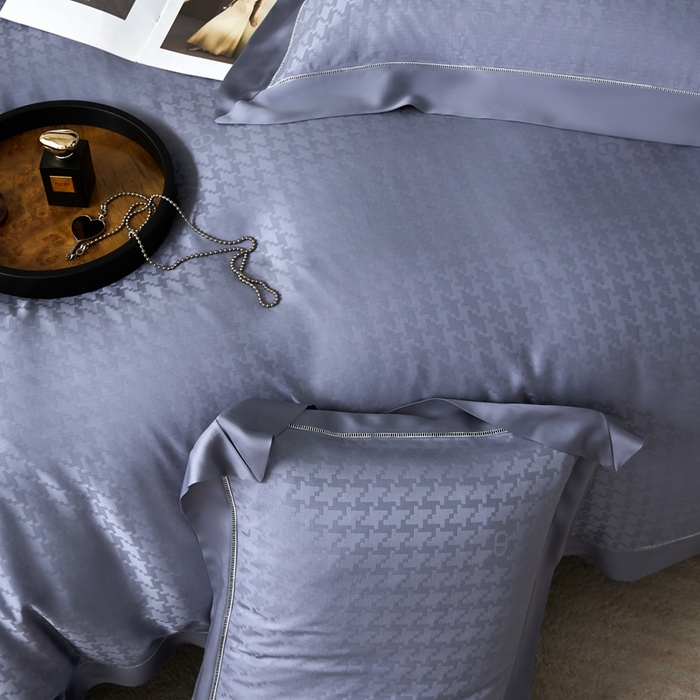 91家纺网 家纺一手货源 找家纺 安莱生活2023年新品60天丝提花镂空工艺款四件套 016千鸟格