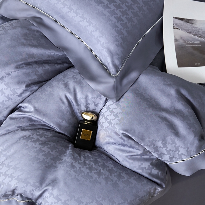 91家纺网 家纺一手货源 找家纺 安莱生活2023年新品60天丝提花镂空工艺款四件套 016千鸟格