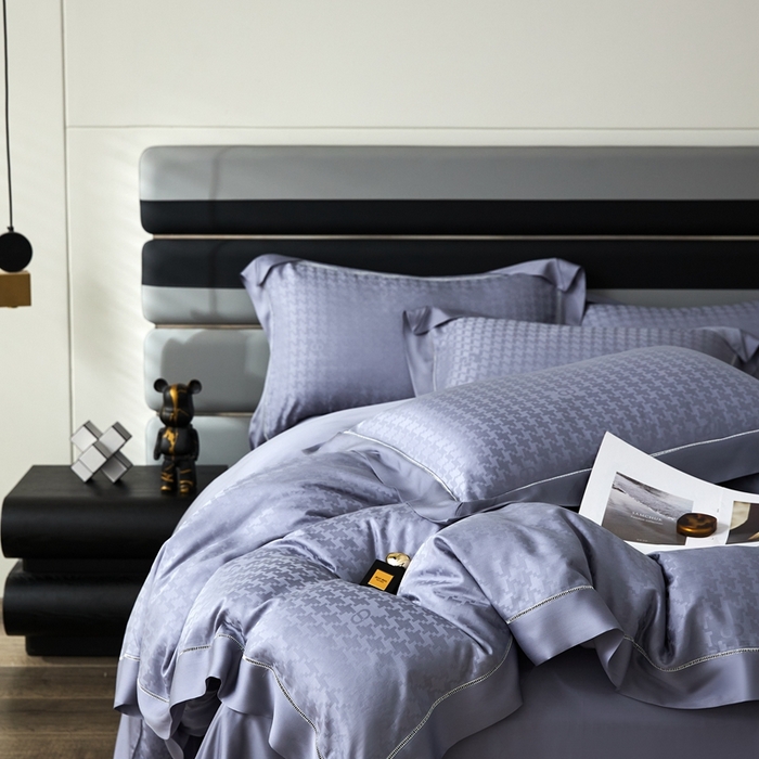 91家纺网 家纺一手货源 找家纺 安莱生活2023年新品60天丝提花镂空工艺款四件套 016千鸟格