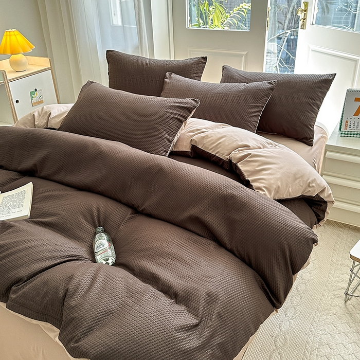 91家纺网 家纺一手货源 找家纺 米粒家纺 2023新款AB版华夫格四件套 金咖