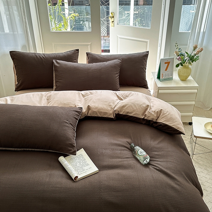 91家纺网 家纺一手货源 找家纺 米粒家纺 2023新款AB版华夫格四件套 金咖