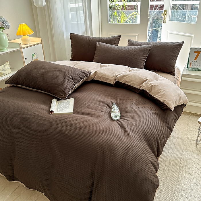 91家纺网 家纺一手货源 找家纺 米粒家纺 2023新款AB版华夫格四件套 金咖