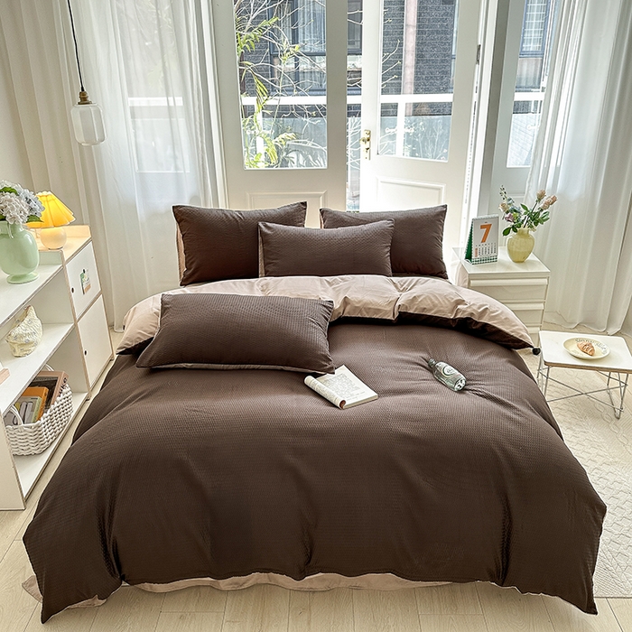 91家纺网 家纺一手货源 找家纺 米粒家纺 2023新款AB版华夫格四件套 金咖