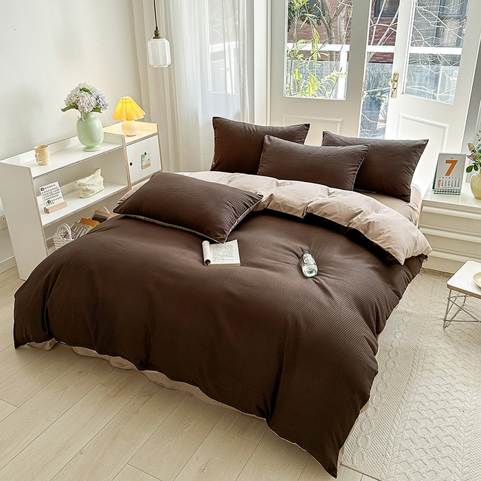 91家纺网 家纺一手货源 找家纺 米粒家纺 2023新款AB版华夫格四件套 金咖